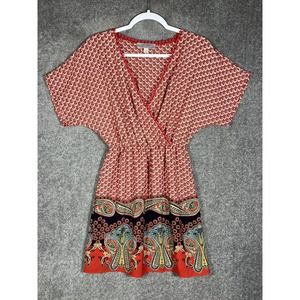 Myan Crossover V-Neck Mini Dress Womens Small Abstract Paisley Short Sleeve USA‎